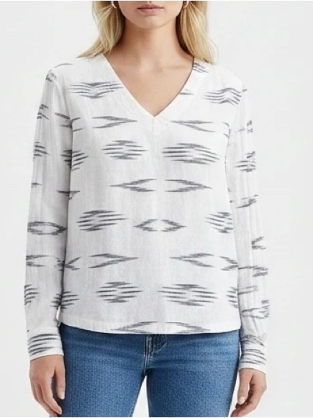Dylan Blue & White Printed Linen Blouse